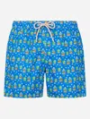 Mc2 Saint Barth Man Lightweight Fabric Swim-shorts Lighting Micro Fantasy With Paloma Portofino Gin Print Portofino In Sky