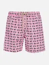 Mc2 Saint Barth Man Lightweight Fabric Swim-shorts Lighting Micro Fantasy With Panda And Panda Print Panda Special E In Pink
