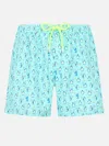 Mc2 Saint Barth Man Lightweight Fabric Swim-shorts Lighting Micro Fantasy With Penguins Print In Verde Acqua