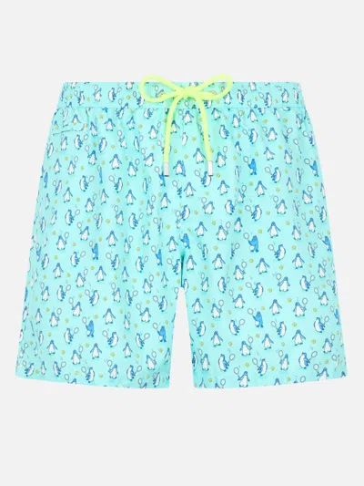 MC2 SAINT BARTH MAN LIGHTWEIGHT FABRIC SWIM-SHORTS LIGHTING MICRO FANTASY WITH PENGUINS PRINT