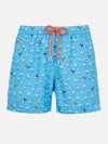 Mc2 Saint Barth Man Lightweight Fabric Swim-shorts Lighting Micro Fantasy With Rooster Print In Sky