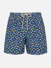 Mc2 Saint Barth Recycled Nylon Swim Trunks With Shark Trouble Multicolor Print In Blue