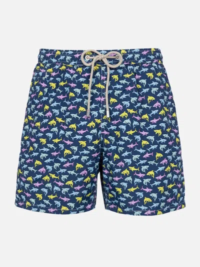 MC2 SAINT BARTH MAN LIGHTWEIGHT FABRIC SWIM-SHORTS LIGHTING MICRO FANTASY WITH SHARK PRINT