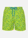 Mc2 Saint Barth Man Lightweight Fabric Swim-shorts Lighting Micro Fantasy With Sharks Print In Yellow