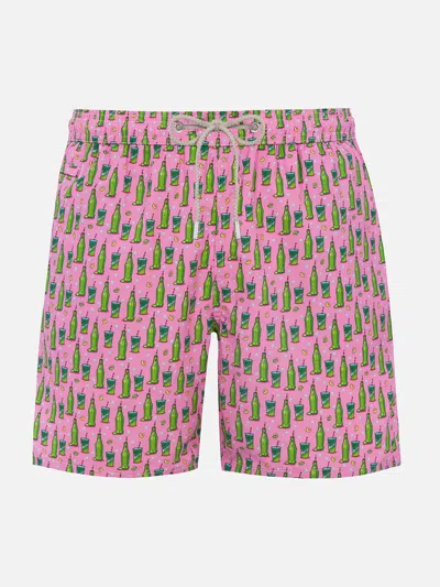 Mc2 Saint Barth Man Lightweight Fabric Swim-shorts Lighting Micro Fantasy With Sprite Print The Coca Cola Company Sp In Pink