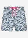 Mc2 Saint Barth Man Lightweight Fabric Swim-shorts Lighting Micro Fantasy With Starfishes Print In White
