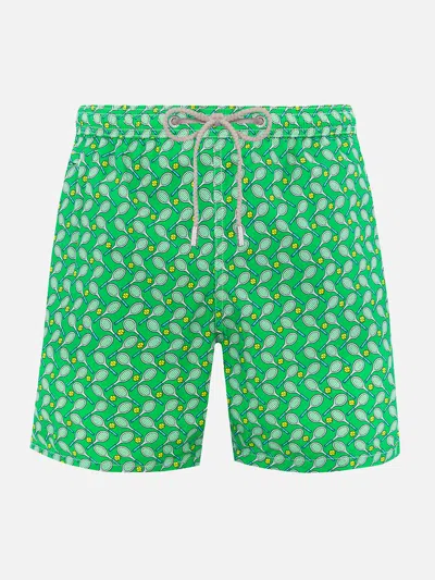 Mc2 Saint Barth Man Lightweight Fabric Swim-shorts Lighting Micro Fantasy With Tennis Print In Multi