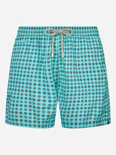 Mc2 Saint Barth Man Lightweight Fabric Swim-shorts Lighting Micro Fantasy With Tie Print In Blue