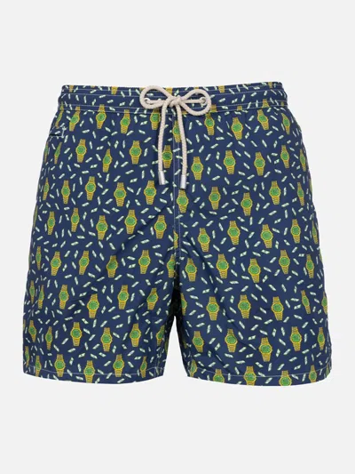 Mc2 Saint Barth Watches-print Swim Shorts In Blue Navy