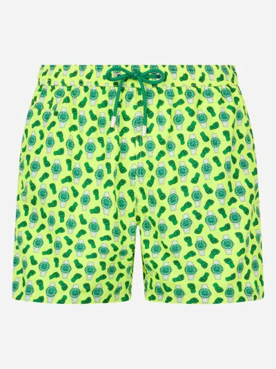 Mc2 Saint Barth Man Lightweight Fabric Swim-shorts Lighting Micro Fantasy With Watches Print In Yellow