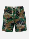 Mc2 Saint Barth Man Lightweight Fabric Swim-shorts Lighting With Camouflage Print In Green