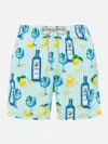 Mc2 Saint Barth Man Lightweight Fabric Swim-shorts Lighting With Gin Tonic Print In Green