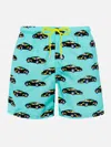 Mc2 Saint Barth Man Lightweight Fabric Swim-shorts Lighting With Lodola Car Print Marco Lodola Special Edition In Green