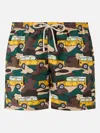 Mc2 Saint Barth Man Lightweight Fabric Swim-shorts Lighting With Off-road Car Print In Green