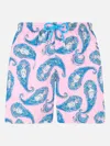 Mc2 Saint Barth Man Lightweight Fabric Swim-shorts Lighting With Paisley Print In Pink