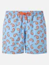 Mc2 Saint Barth Man Lightweight Fabric Swim-shorts Lighting With Paisley Print In Sky