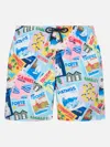 Mc2 Saint Barth Man Lightweight Fabric Swim-shorts Lighting With Postcard Print In Blue