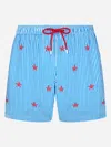 Mc2 Saint Barth Man Lightweight Fabric Swim-shorts Lighting With Seastars Embroidery In Blue