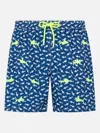 Mc2 Saint Barth Man Lightweight Fabric Swim-shorts Lighting With Sharks Embroidery In Blue