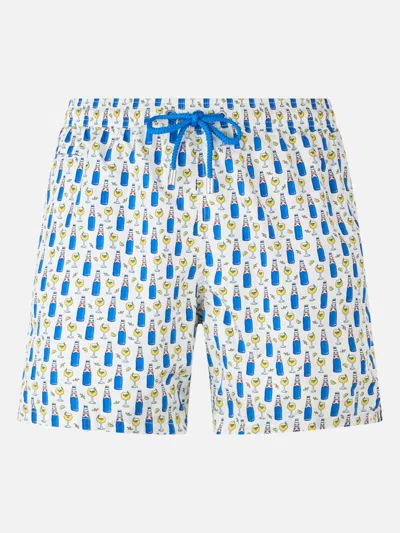 Mc2 Saint Barth Man Lightweight Fabric Swim Shorts With Blanc 1664 Print Blanc 1664 Special Edition In White