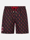 Mc2 Saint Barth Man Lightweight Fabric Swim Shorts With Milan Logo Print And Patch Ac Milan Special Edition In Black