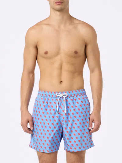 Mc2 Saint Barth Man Lightweight Fabric Swim Shorts With Torino Logo Print Ac Torino Special Edition In Sky