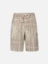 Mc2 Saint Barth Man Linen Bermuda Marseille With Bandanna Print In White