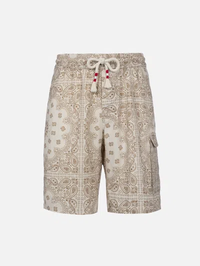 Mc2 Saint Barth Man Linen Bermuda Marseille With Bandanna Print In White