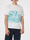 Mc2 Saint Barth Man Linen Jersey T-shirt Ecstasea With Cannes Placed Print And Embroidered Pocket In White