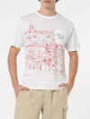 Mc2 Saint Barth Man Linen Jersey T-shirt Ecstasea With Ibiza Placed Print And Embroidered Pocket In White