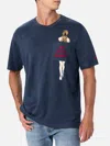 Mc2 Saint Barth Man Linen Jersey T-shirt Ecstasea With Printed And Embroidered Pocket In Blue