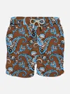 Mc2 Saint Barth Brown Man Swim Short With Light Blue Paisley Print In Brown