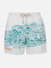 Mc2 Saint Barth Man Mid-length Gustavia Swim-shorts With Cannes Placed Print In White