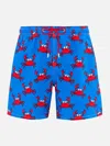 Shop Mc2 Saint Barth Man Mid-length Gustavia Swim-shorts With Crab Print In Sky
