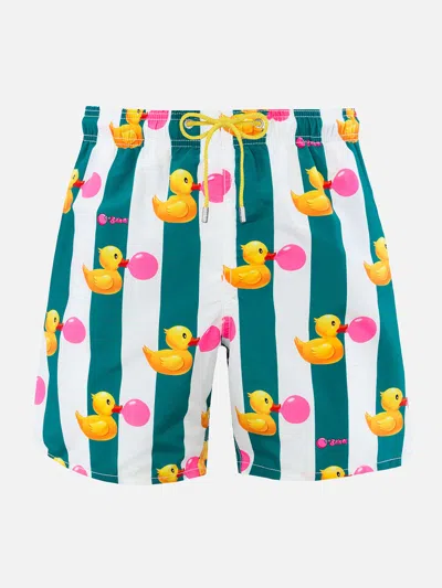 Mc2 Saint Barth Man Mid-length Gustavia Swim-shorts With Ducky Big Babol Print Big Babol Special Edition In Green