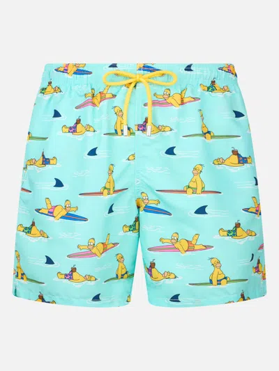 Mc2 Saint Barth Man Mid-length Gustavia Swim-shorts With Homer Simpson Print The Simpsons Special Edition In Green