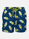 Mc2 Saint Barth Man Mid-length Gustavia Swim-shorts With Lemonissimo Print Algida Special Edition In Blue