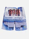 Mc2 Saint Barth Man Mid-length Gustavia Swim-shorts With Marvel Characters Placed Print Magnum Marine Special Editio In White