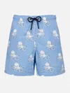 Mc2 Saint Barth Man Mid-length Gustavia Swim-shorts With Octopus Print In Sky