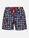 Mc2 Saint Barth Man Mid-length Gustavia Swim-shorts With Pac-man Print Pac Man Special Edition In Blue