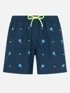 Mc2 Saint Barth Man Mid-length Gustavia Swim Shorts With Padel Embroidery In Blue