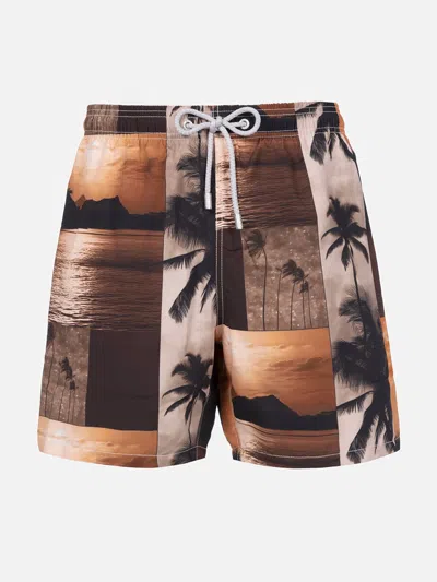 Mc2 Saint Barth Gustavia Photograph-print Swim Shorts In Brown