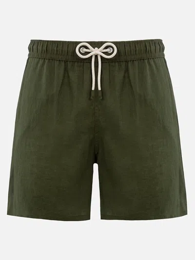 Mc2 Saint Barth Man Mid-length Military Green Linen Swim-shorts Gustavia