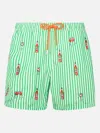 Mc2 Saint Barth Man Mid-length Striped Gustavia Swim-shorts With Aperol Spritz Embroidery Aperol Special Edition In White