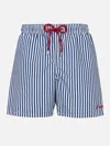 Mc2 Saint Barth Man Mid-length Striped Gustavia Swim-shorts With St. Barth Embroidery In Blue