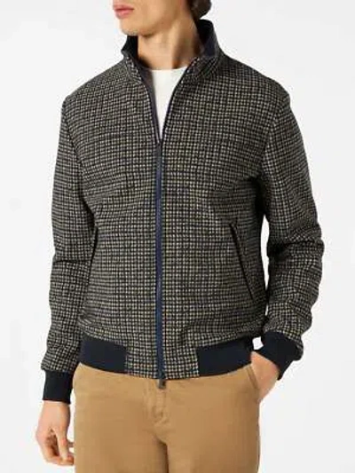 Pre-owned Mc2 Saint Barth Man Mid-weight Houndstood Bomber Jacket In Blue