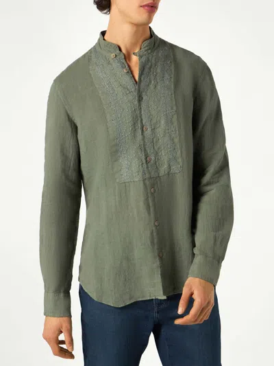 Mc2 Saint Barth Man Military Green Linen Shirt