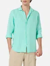 Mc2 Saint Barth Man Mint Green Linen Shirt Pamplona In Green