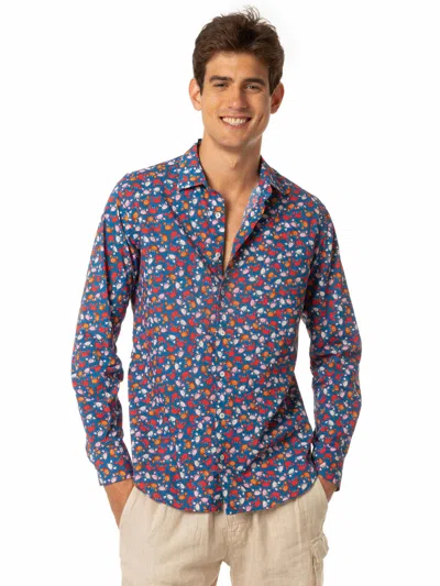 Mc2 Saint Barth Man Cotton Shirt With Crab Print In Blue