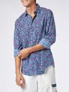 Mc2 Saint Barth Man Muslin Cotton Sikelia Shirt With Fish And Shark Print In Blue